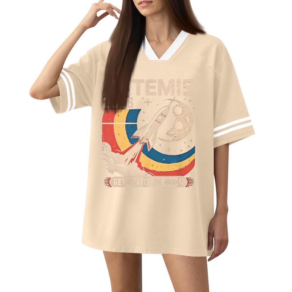 Women's Fashion Short-Sleeved V-Neck Printed Sports T-Shirt