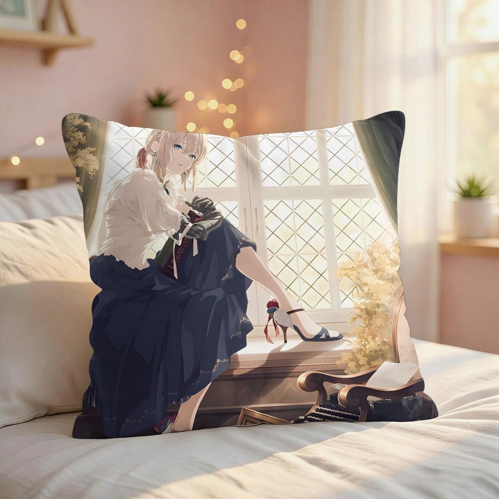Violet EEvergarden Anime Cushion Cover Silky Short Plush Invisible Zipper Dustproof Sofa Pillow Case For Home Decor