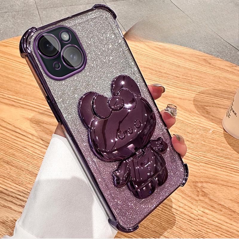 Applicable To IPhone16 Mobile Phone Case Rabbit Mirror Bracket 1314 Electroplated Airbag Anti-fall Apple 15 Promax