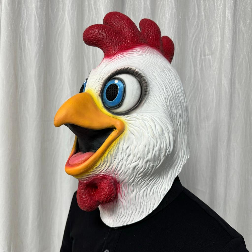 White Rooster Latex Full Head Mask Chicken Headgear For Halloween Cosplay Carnival Prank Adult Easter Party Roleplay Costume