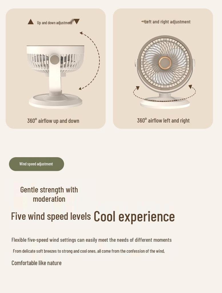 USB Rechargeable Desktop Fan with Night Light and Long Battery Life for Home, Air Circulation & Outdoor Use