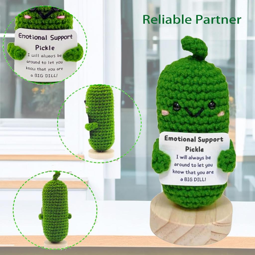 Emotional Support Pickle, Encouraged Crochet Pickle Cucumber Gift,Cheer Up Gifts for Friends or Family Festival Decoration Encouragement