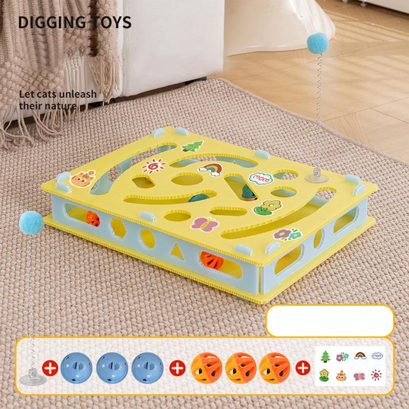 Cat Enrichment Toys Stimulating Cat Toys Kitten Puzzle Hole Digging Box Maze Games With Bell Balls Kitten Accessories For Mental