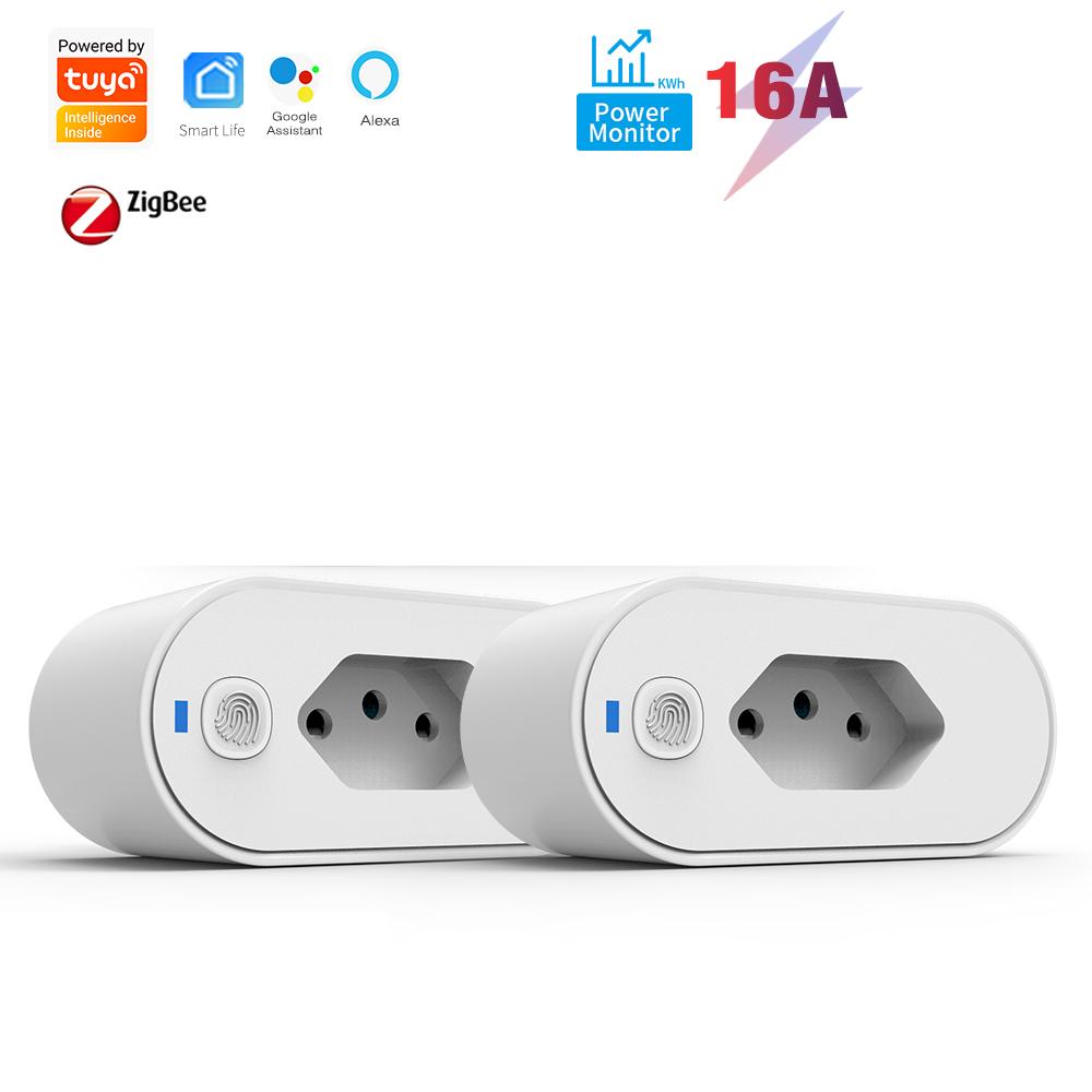 Priză Sixwgh Tuya Zigbee 16a, monitorizare a puterii, sincronizare, mufa inteligentă, Brazilia, adaptor de automatizare a locuinței, funcționează cu Google Home Alexa