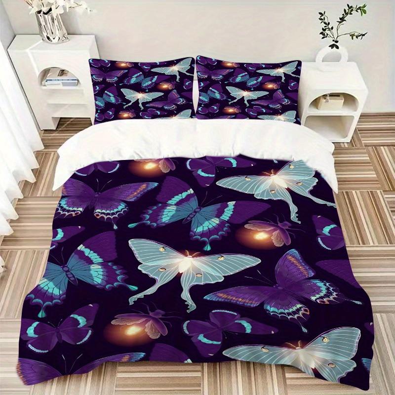 3pcs Butterfly Print Bedding Set, Suitable for Bedroom Decoration, (Includes 1 Duvet Cover And 2 Pillowcases, Quilt Not Included) Yy250822110