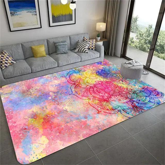 Bohemian Mandala Pattern Area Rug Colorful Artistic Watercolor Starry Designs Soft Decorative Carpet For Living Room Bedroom