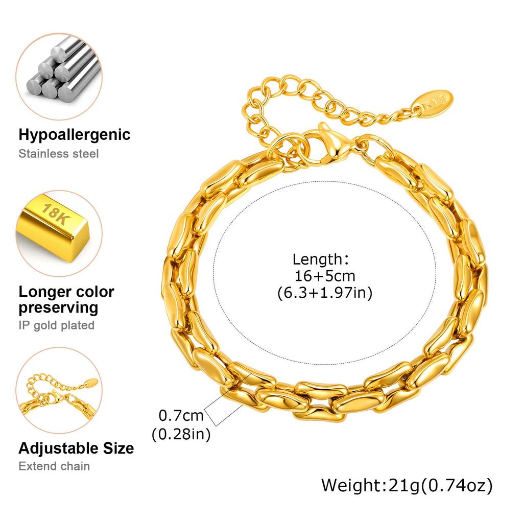 Minimalist Stainless Steel Chunky Chain Bracelet, Gold Color Stackable Thick Chain Bracelet, Waterproof Party Jewelry for Women