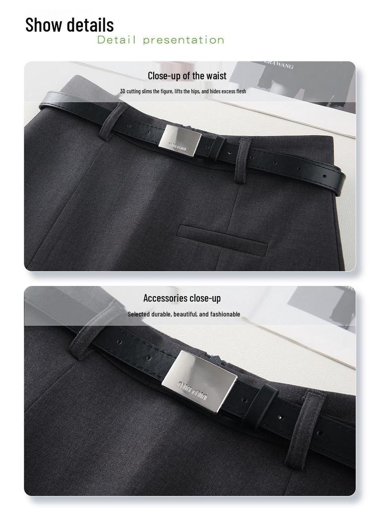 Gray High Waist A-line Midi Skirt: Women's Spring/Autumn 2025 Slimming Temperament Skirt