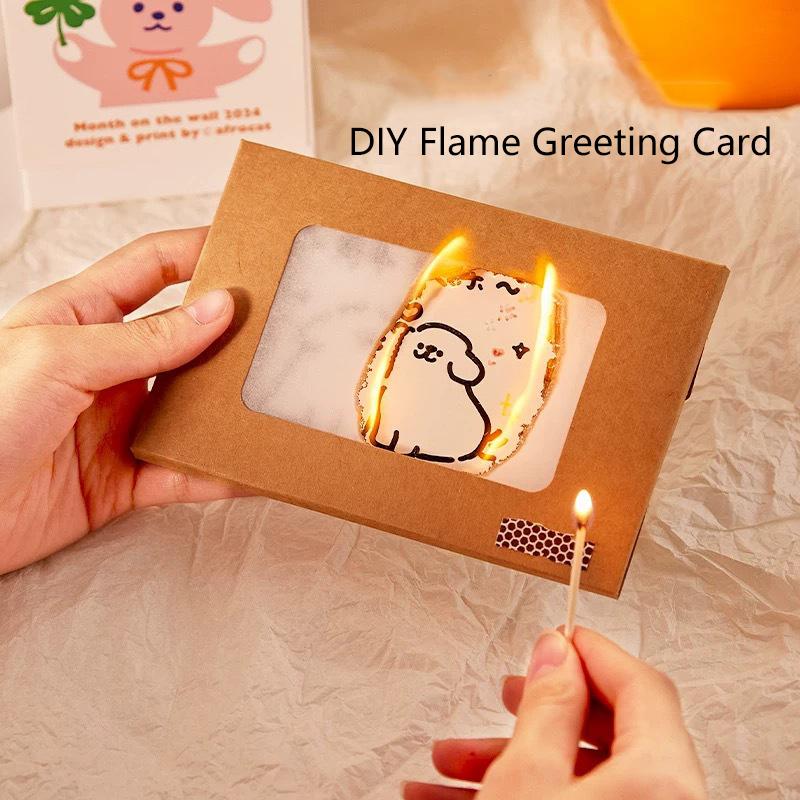 Flame Burning Greeting Card Diy Handmade Burning With Matches Happy Birthday Envelope Paper Material Wrapped Greeting Card Gift
