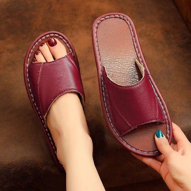 Unisex Echtleder Rindsleder Hausschuhe: Rutschfest, Bequem, Lässig und Kühl für Alle Jahreszeiten