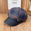 French retro plaid woolen octagonal hat women's autumn and winter leather brim newsboy hat shows a small face, daily matching hat