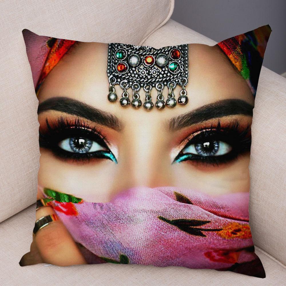 Beautiful Lady Pillow Case Decor Colorful Masked Woman Pillowcase Super Soft Plush Cushion Cover for Sofa Home Car Xcm