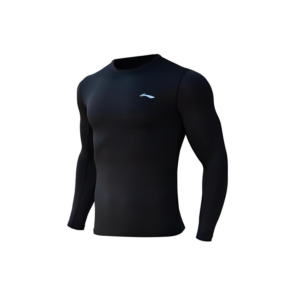 Li Ning Logo Quick-Dry High-Stretch Training Long Sleeve Fitness Shirt Men tops Black AUDR125-1