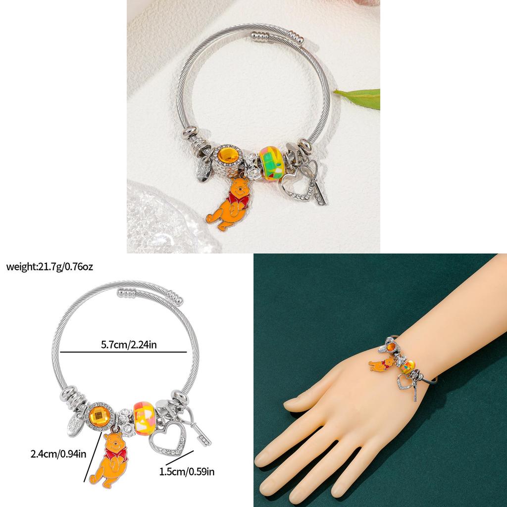 Braccialetto con Ciondoli Cartone Animato Orsetto Pooh in Lega di Zinco Galvanizzata per Regalo e Souvenir di Viaggio