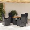 Vidaxl 5-Cz. Juego de Muebles de Jardín con Cojines, Negro, Ratán Sintético