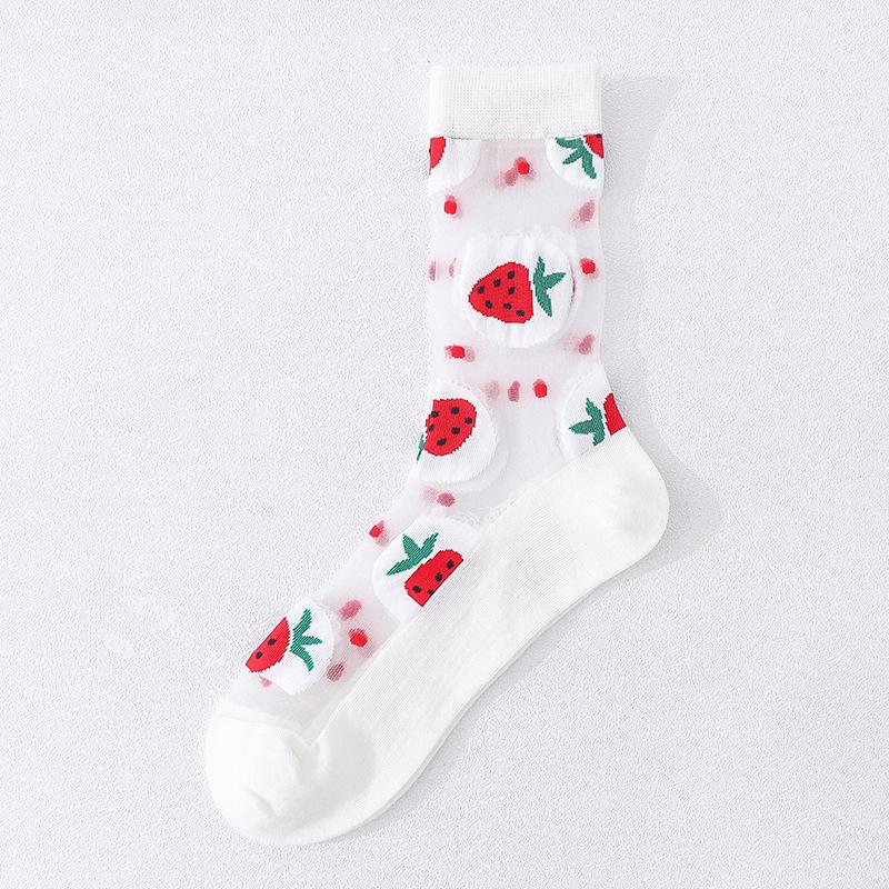 1Pair Japanese Korea Style Socks Women's Casual Creative Transparent Silk Trend Fruit Print Ultrathin Glass Silk Socks