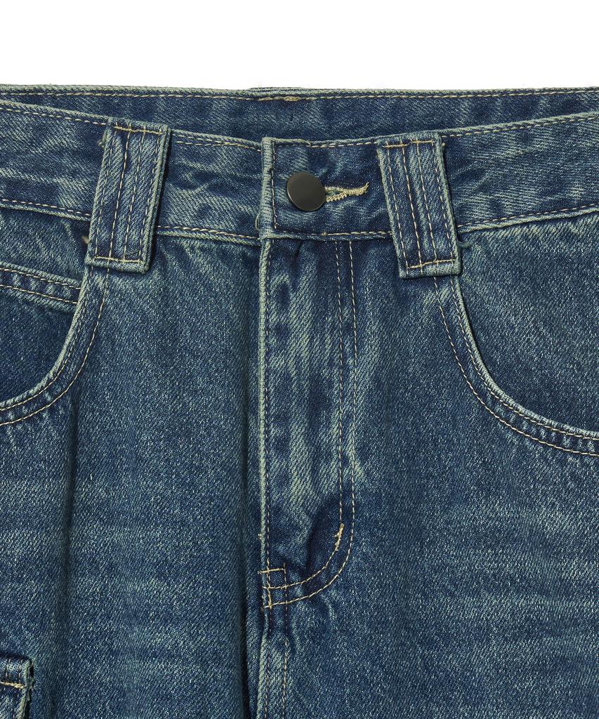 Viva Brown 85-Vivaj073 Cat Sand Washed Slit Pocket Long Denim Skirt Indigo