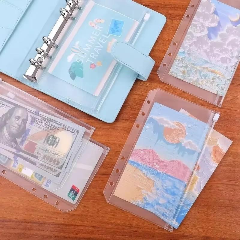 A7 A6 Loose-leaf Notebook 6-hole Zipper Bag Receipt Planner PVC Storage Bag Business Card Holder ID Card Storage Pen Case