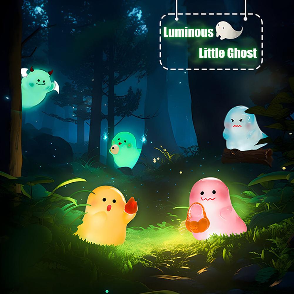 Glow-in-The-Dark Mini Ghost Figurines for Halloween Decoration Luminous Resin Cute Miniature Spooky Ghost with Box Party Favors