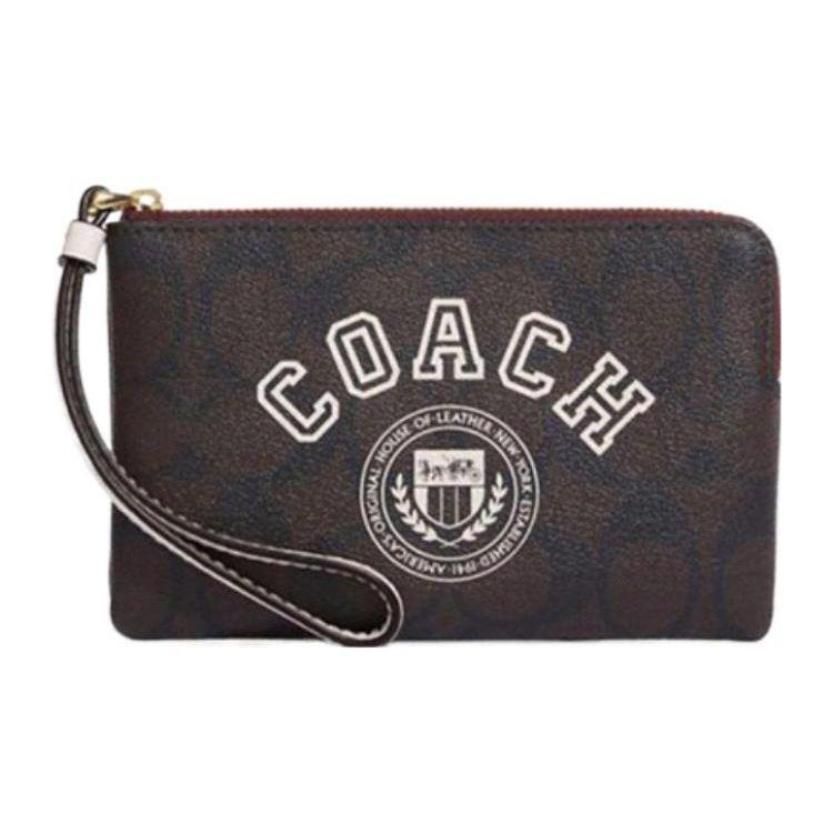 

Coach Corner Zip 16 Letter Print Zipper Double Card Slot Wristlet Clutch Small Women clutch Brown Chalk-White CB855-IMUOC Basic Set (Bag+Dust Bag)