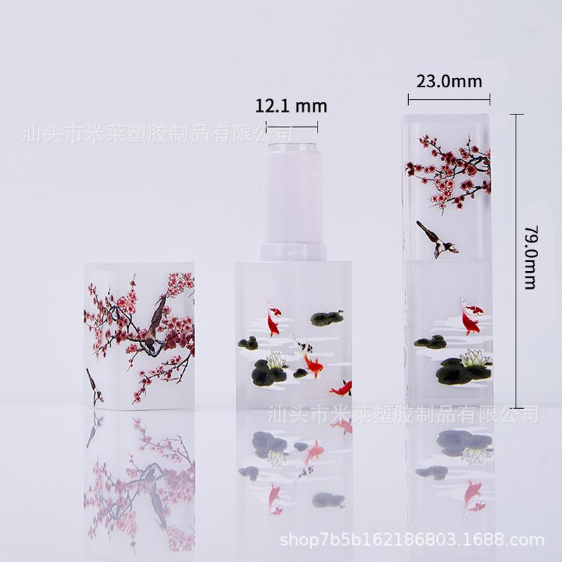 3.5ml Semi-Transparent 3D Embossed Lipstick Tube, Snap-On Empty Refillable Lip Balm Container, Cosmetic Packaging