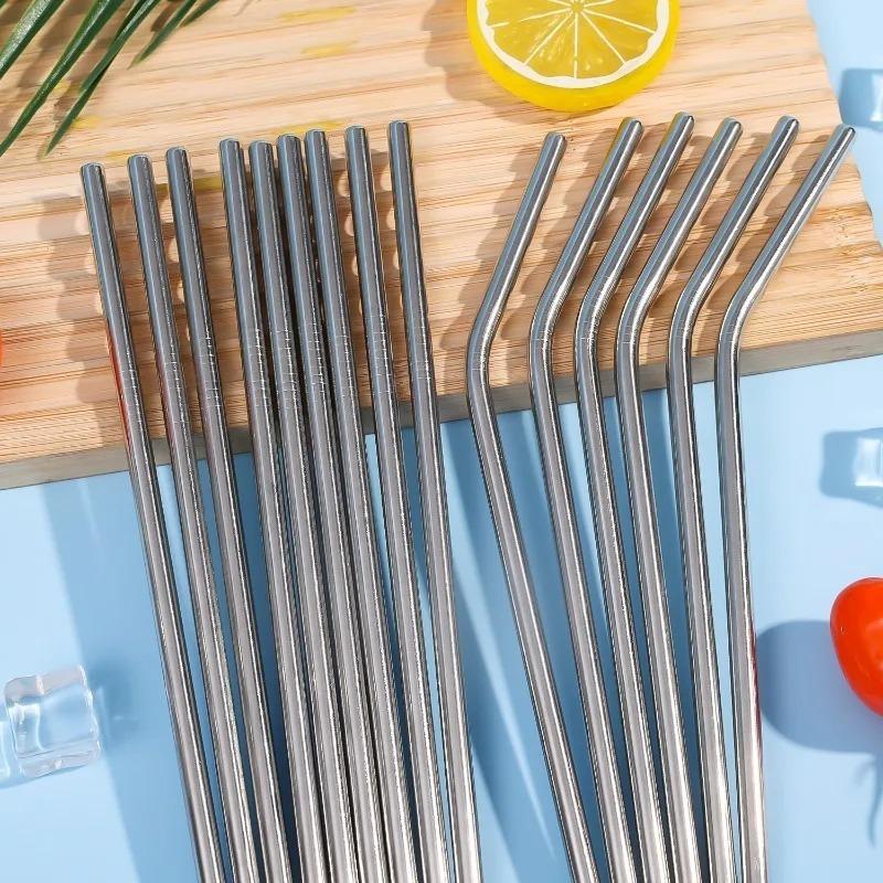 5/10pcs Stainless Steel Straw Silver Reusable Food Grade Beverage Juice Bend Drinking Straw Household Kitchen Tool Easy To Clean