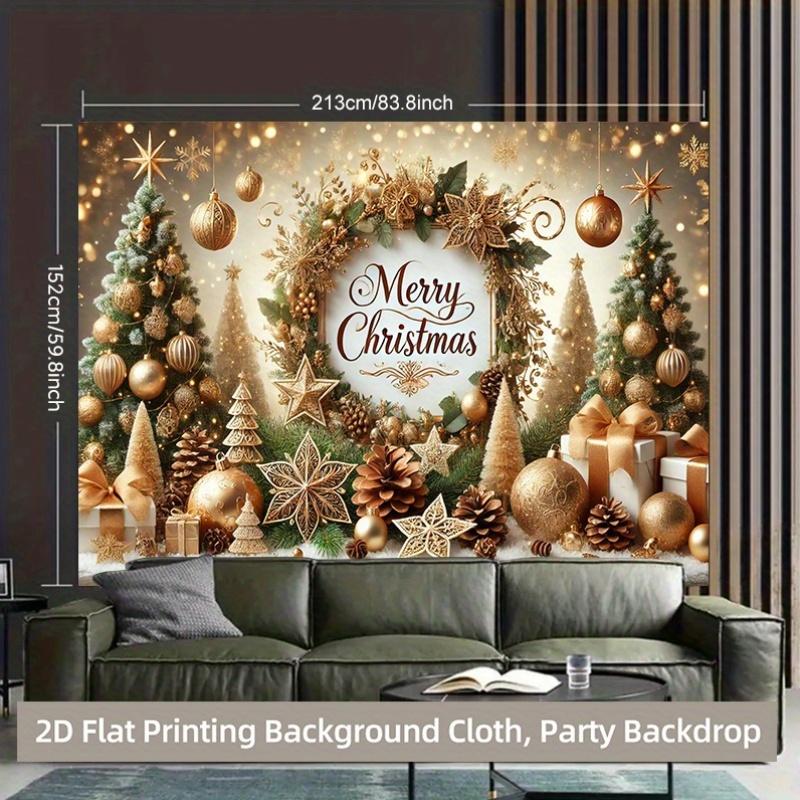 2D Flat, 2D Flat Banner, 1pc 2D Background Cloth, Golden Christmas Theme Decor Vibrant Backdrop for Family Gatherings, Weddings,