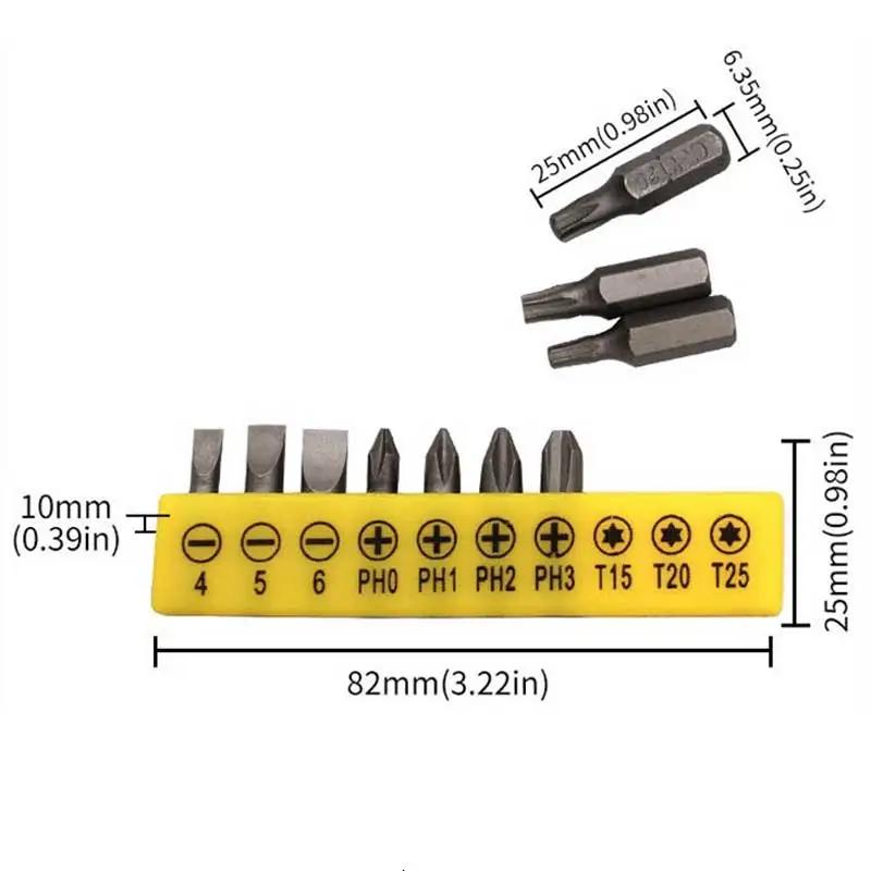 L-förmiger 1/4 Sechskant-Schraubendreherbit 90 Grad Doppelkopfgriff Schwarz 6,35 Schraubenschlüssel 10-teiliges Gelbes Klebeband Schraubendreherbit Werkzeugset