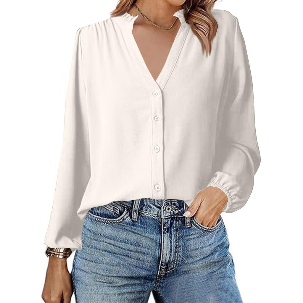 Dámské tričko Jednobarevné s výstřihem do V a dlouhým rukávem