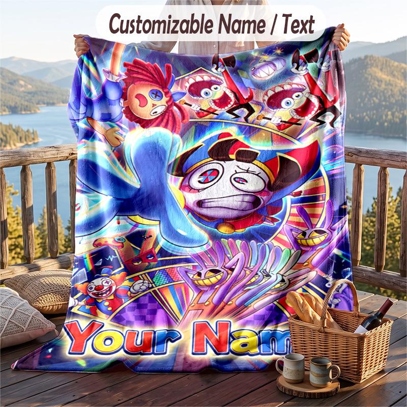 The Amazing Digital Circus Flannel Blanket, Personalized Custom Name Text, Soft Warm Plush Throw Blanket For Gift