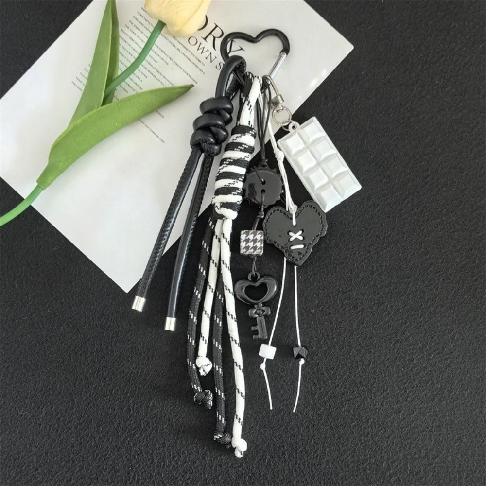 Y2k Acrylic Heart Keychain Hand-Woven Anti-Lost Braided Rope Key Chain Heart-shaped Macaron Color Bag Pendant Girls Gift