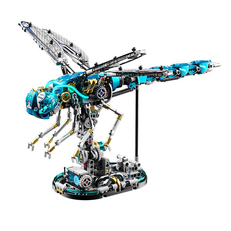 Meiji Building Blocks: Mechanical Dragonfly, Frog, Parrot, Mantis Interlocking Animal Model Toy.