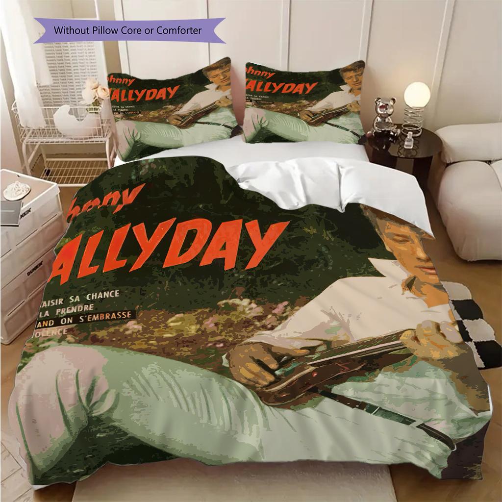 Johnny Hallyday Retro Records bedding, duvet cover, pillowcase, home decoration, birthday gift (1 * duvet cover+2 * pillowcase, coreless)
