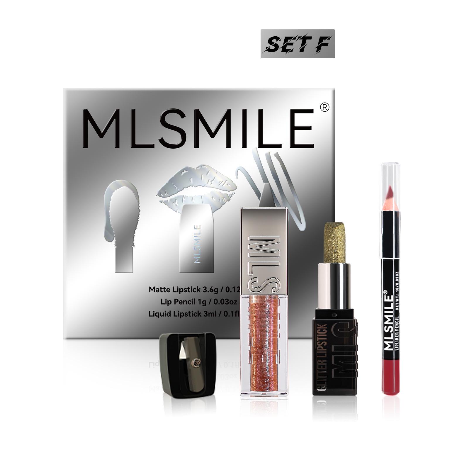 

MLSMILE Трансграничный Блестящий Набор для Губ: Мерцающая помада, блеск для губ и карандаш для губ с точилкой