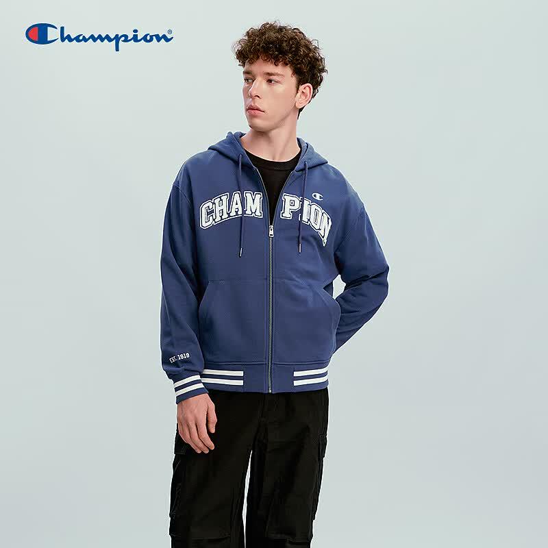 Champion Vintage College Style Zip-Up Hooded Sweatshirt