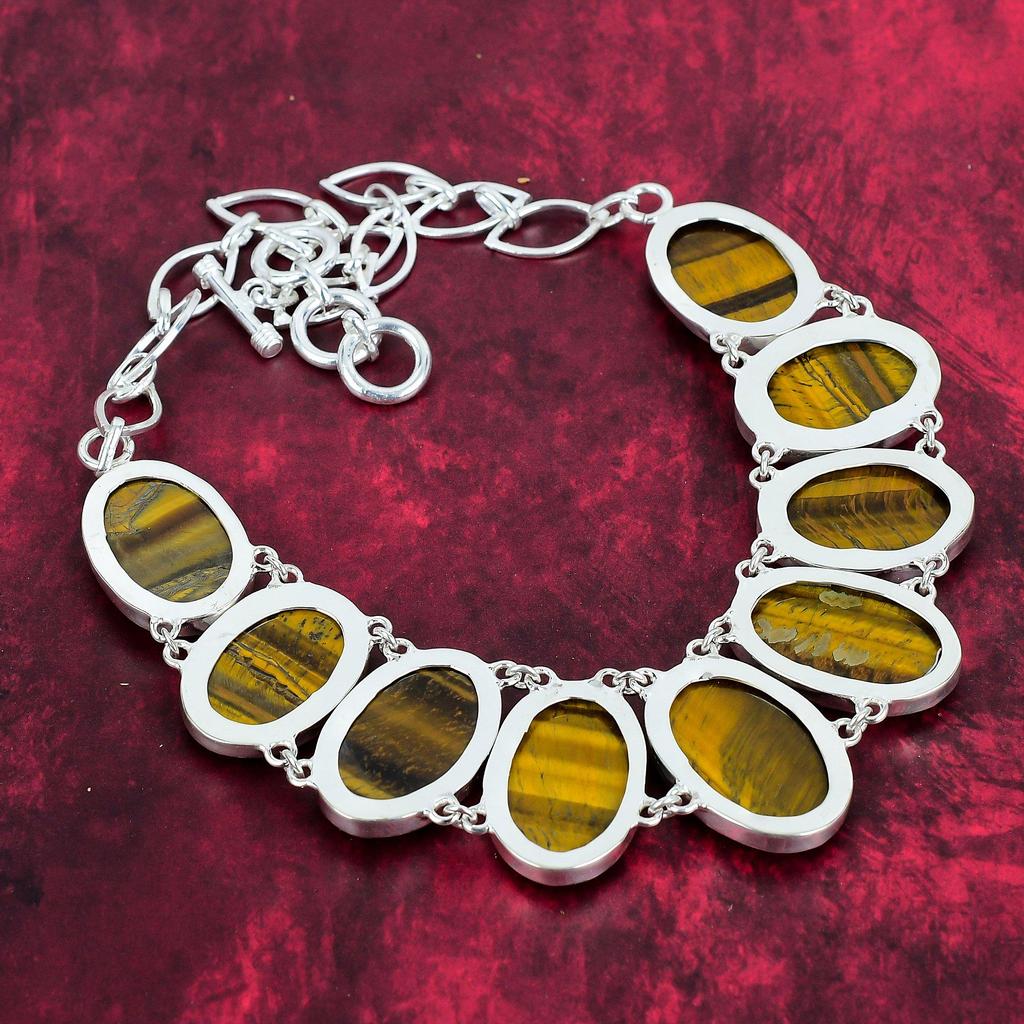 Collana in argento sterling massiccio 925 con occhio di tigre regolabile, collana a catena fatta a mano con pietre preziose, regalo per la mamma, gioielli antichi