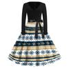 Women's Vintage Christmas Print V-Neck Long Sleeve Casual Dress