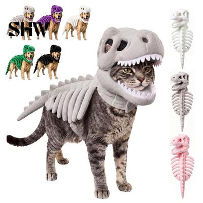 Dreidimensionales Dinosaurier-Rücken-Haustier-Skelett-Kostüm, Leuchtet im Dunkeln 3D-Bekleidung, Halloween Weicher Plüschhut Dino-Outfit für Hunde Katzen, Cosplay Feiertag