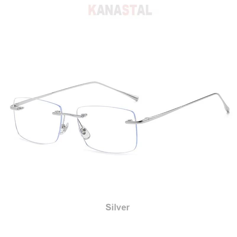 

Men Metal Rimless Eyeglasses Frame Blue Light Blocking HD Lenses Women Anti Fatigue Glasses Prescription Myopia Reading Eyewear серебряный