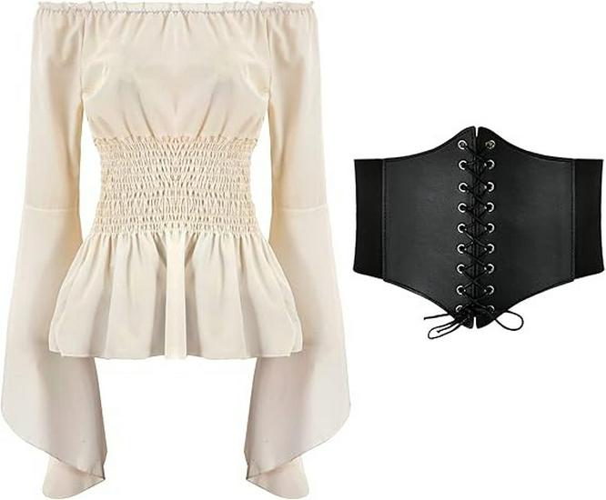 2020wish Damen Langarm Renaissance Mittelalter Tops & Accessoires