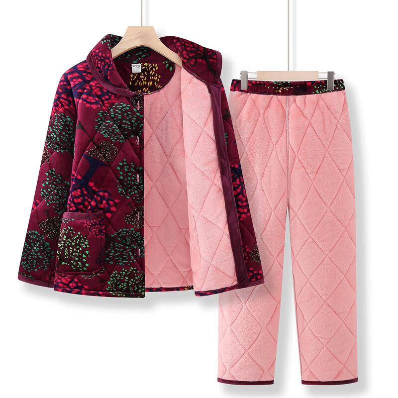 YUZHAOLIN Women's Thickened Coral Fleece Winter Homewear Set