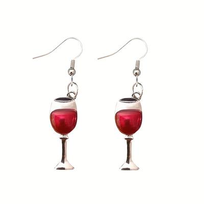 Creative Red Wine Glass Pendant Earrings Funny Ear Jewelry Suitable For Cocktail Party Family Friends Decor