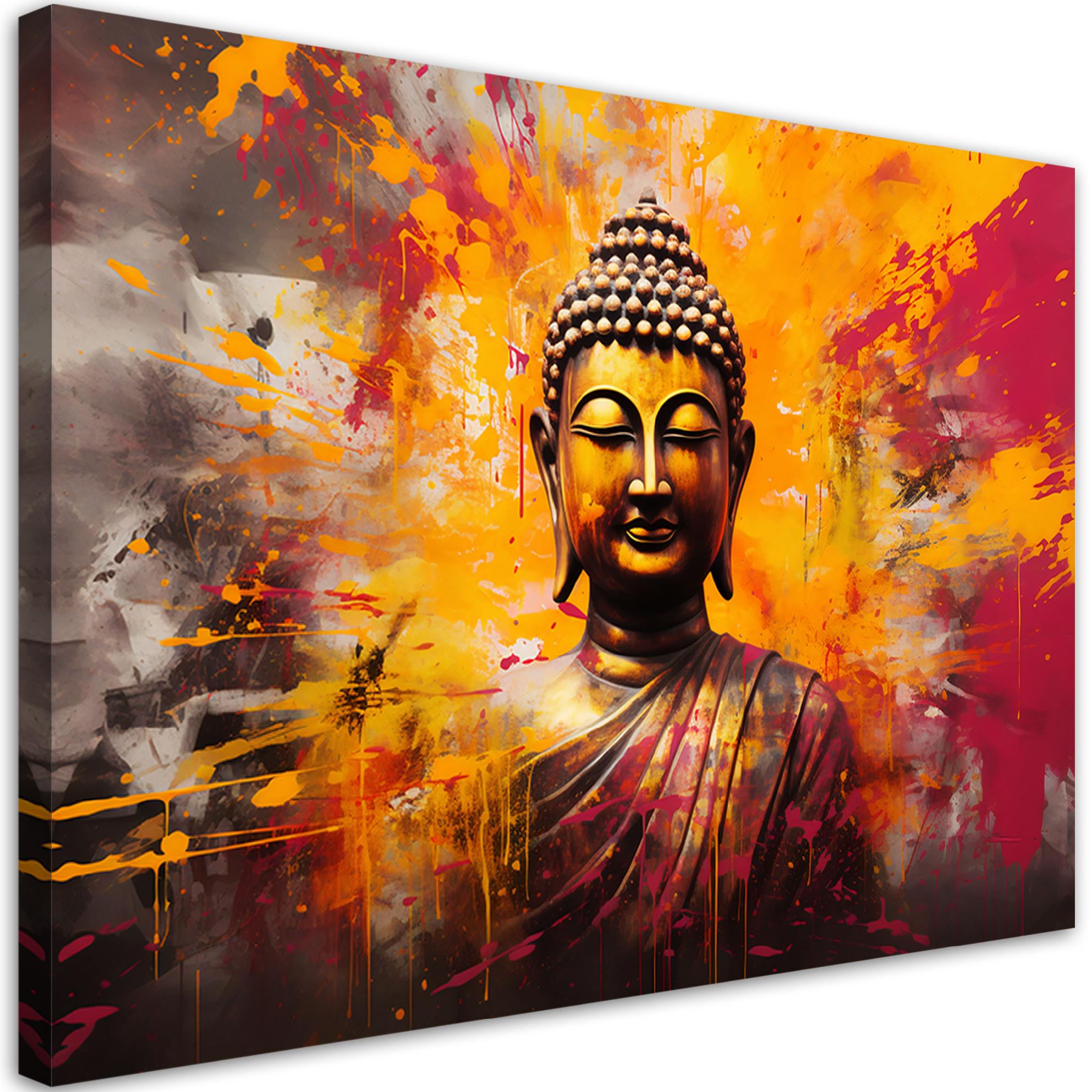 Impressão em tela, estátua de Buda abstração colorida 60x40 cor de laranja