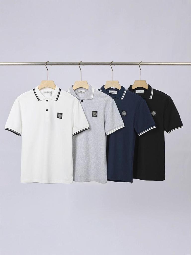 STONE Summer Classic Men's Polo Shirt with Small Logo Embroidery, Business Casual, Loose Fit, Short Sleeve T-Shirt.