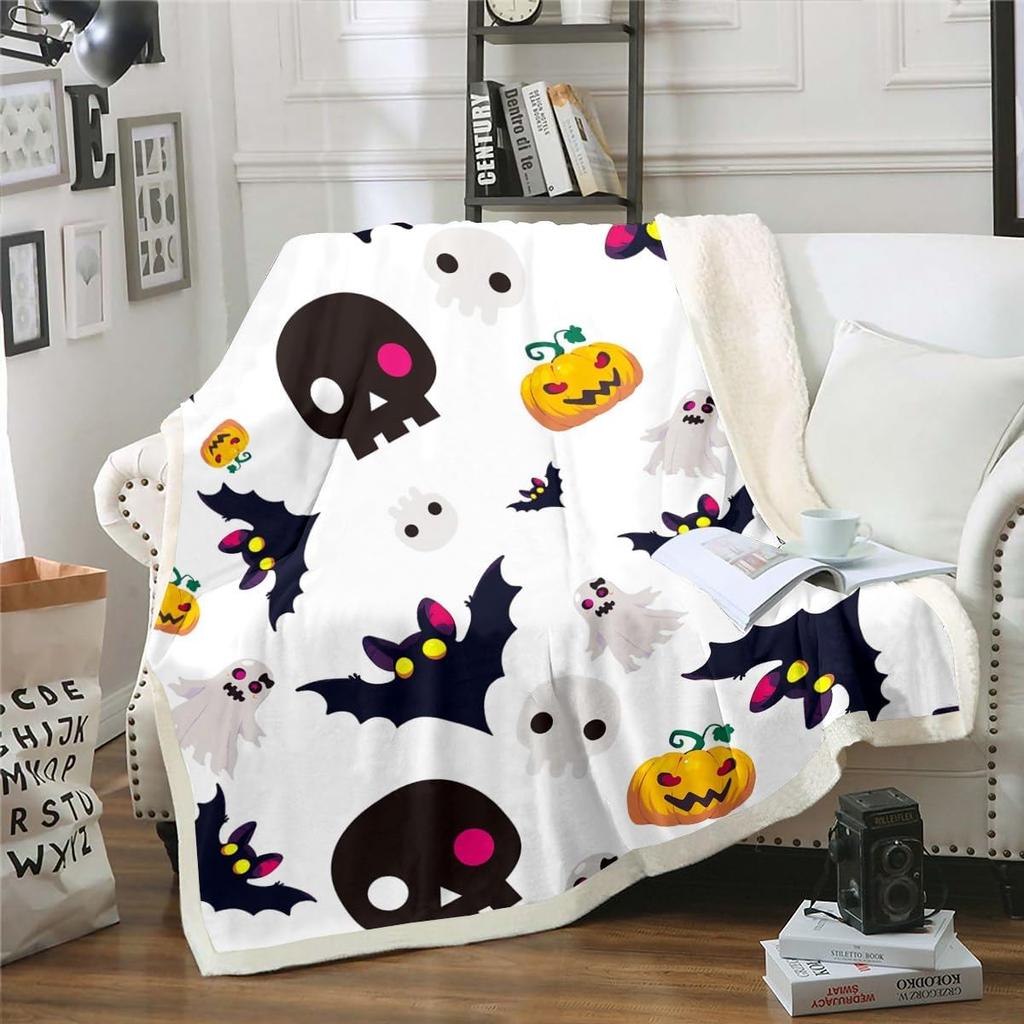 Halloween Ghost Blanket Soft Fleece Throw Pumpkin Spider Web Design Home Decor Party Gift Kids Room