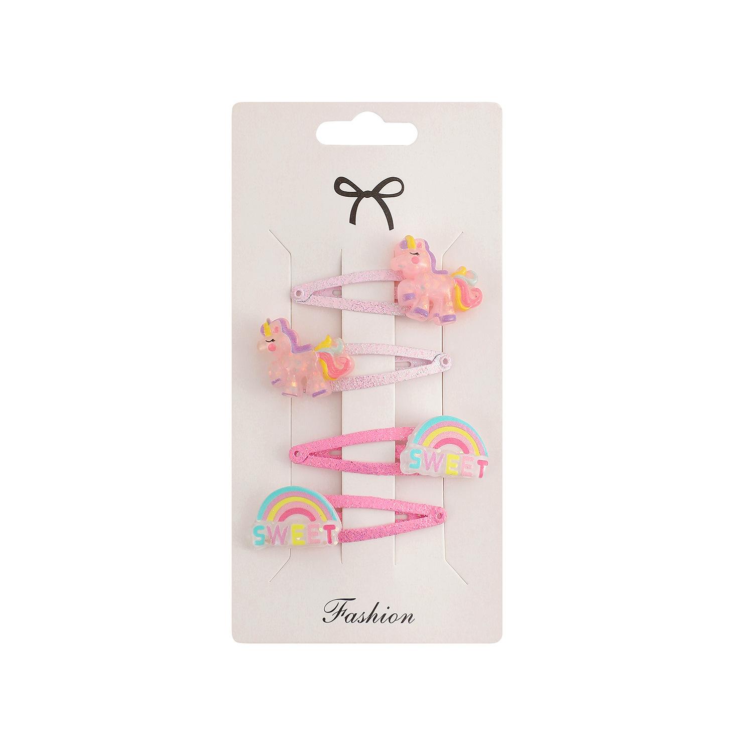 

4 шт./набор Мультяшная детская заколка для волос в виде единорога Радужная заколка для волос Сладкий аксессуар для волос для девочки Головной убор Модный аксессуар для волос