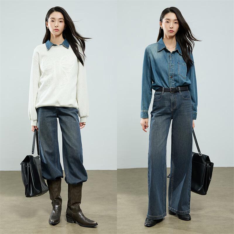 Chuyu Women's Vintage Washed Wide-Leg Jeans