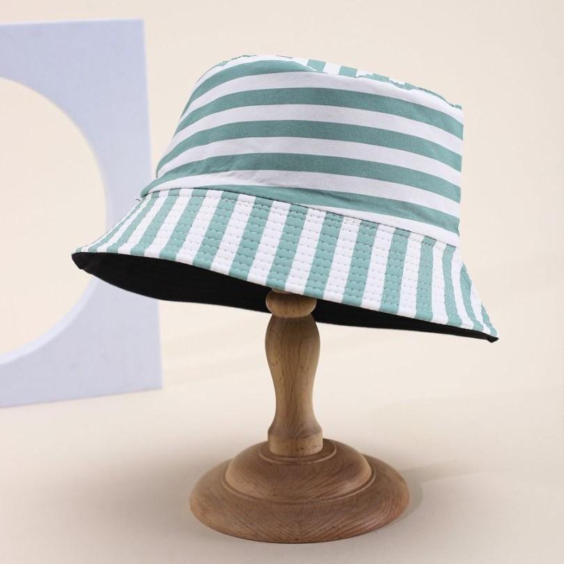 

Bucket Hat Women Wear Double-Sided Travel Spring And Summer Visor Hat Japan And Korea Striped Print Simple Outdoor Sunscreen Hat M55-58cm