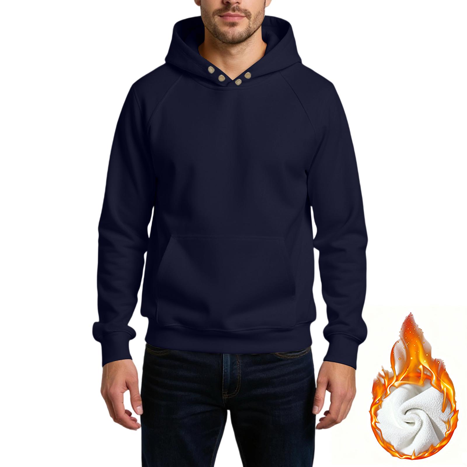 

Men s Loose Leisure Versatile American Style Button Hooded Hood Hoodie XL тёмно-синий