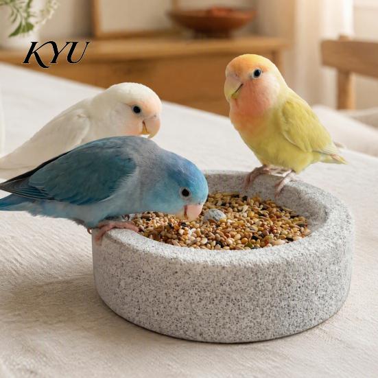 Volcanic Stone Bird Bowl Pumice Parrot Bowl, Spill-Proof Water Mess Free Food Cage Weighted Dish for Lovebirds Conures